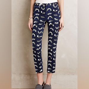 Anthropologie Cartonnier Charlie Blue Blush Stroke print trouser Ankle Pant 10